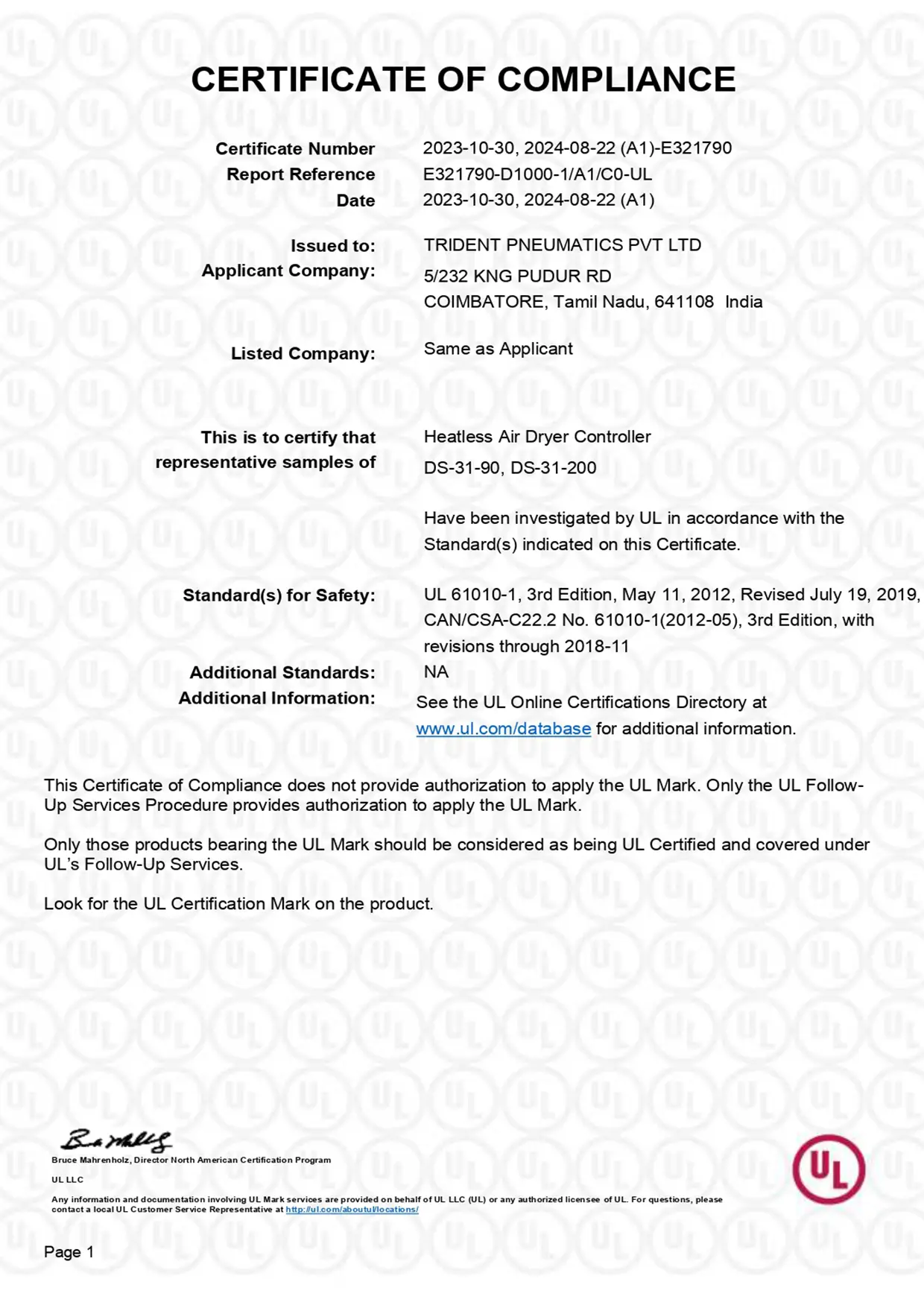 Certificate Of Complaince